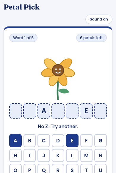 Petal Pick game with a flower that loses petals
